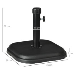 Rackhams 11kg Concrete Garden Parasol Base Holder, Square Outdoor Table Umbrella Stand Weight, Black - thumbnail 6