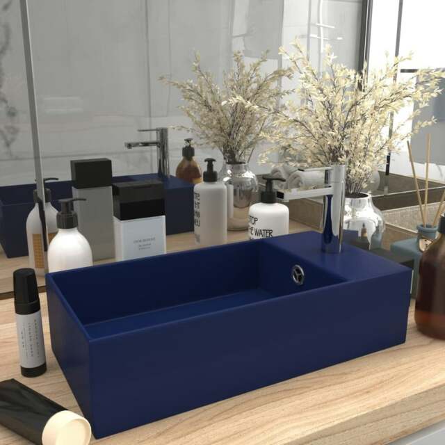 Rackhams Bathroom Sink with Overflow Ceramic Dark Blue