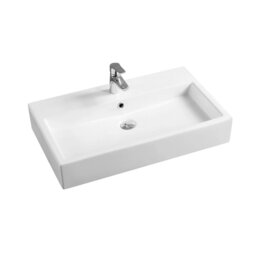Rackhams 7549 Ceramic 51cm Thick-Edge Inset Basin with Rectangular Full Bowl - White - Ceramic - 51cm - thumbnail 2