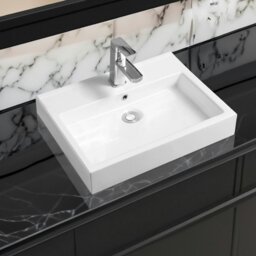Rackhams 7549 Ceramic 51cm Thick-Edge Inset Basin with Rectangular Full Bowl - White - Ceramic - 51cm - thumbnail 1