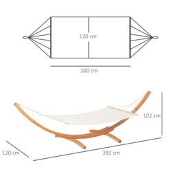Rackhams Outdoor Garden Hammock Swing Hanging Bed w/Wooden Stand for Patio White - White - Larch, Cotton - 392cm x 120cm x 102cm - thumbnail 5
