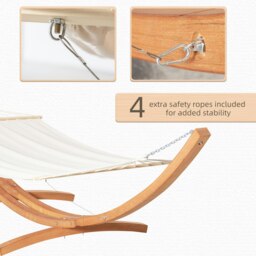 Rackhams Outdoor Garden Hammock Swing Hanging Bed w/Wooden Stand for Patio White - White - Larch, Cotton - 392cm x 120cm x 102cm - thumbnail 4