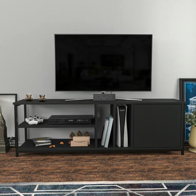 "Rackhams Oneida Modern Tv Stand TV Cabinet for TV's up to 72"" - Black Anthracite"
