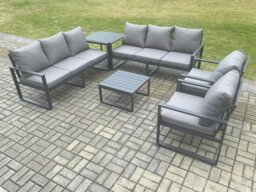 Rackhams Aluminium Outdoor Lounge Sofa Set Garden Furniture Sets with Square Coffee Table 2 Chairs Side Table Dark Grey 8 Seater - thumbnail 2