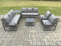 Rackhams Aluminium Outdoor Lounge Sofa Set Garden Furniture Sets with Square Coffee Table 2 Chairs Side Table Dark Grey 8 Seater - thumbnail 1