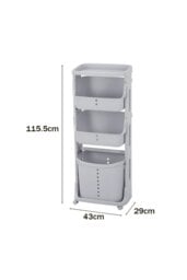 Rackhams 4-Tier Detachable Kitchen Trolley Cart Fruits Vegetables Organizer Storage Rack Laundry Basket with Wheels - Grey - thumbnail 6