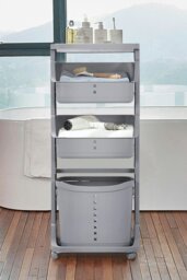Rackhams 4-Tier Detachable Kitchen Trolley Cart Fruits Vegetables Organizer Storage Rack Laundry Basket with Wheels - Grey
