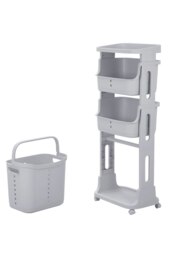Rackhams 4-Tier Detachable Kitchen Trolley Cart Fruits Vegetables Organizer Storage Rack Laundry Basket with Wheels - Grey - thumbnail 4