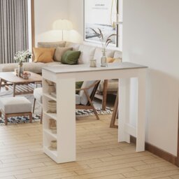 Rackhams Bar Table Coffee Table Kitchen Dining Table with 4-Tier Shelf Grey - Beige - thumbnail 2