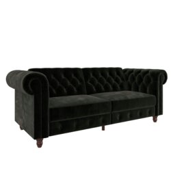 Rackhams Felix Chesterfield 3 Seater Sofa Bed in Velvet Black - Black - thumbnail 3