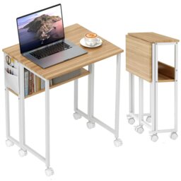 Rackhams 63 cm Foldable Computer Desk on Wheels for Small Spaces Natural - 63W x 50D x 75H cm - Natural wood, white - thumbnail 2
