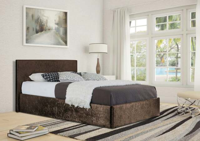 Rackhams Prado Crushed Velvet Ottoman Bed Frame - Brown - 4ft6 - image 1