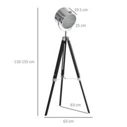 Rackhams Industrial Style Adjustable Tripod Floor Lamp, Searchlight Lamp with Wooden Legs and Steel Lampshade, 110-155cm, Black - thumbnail 3