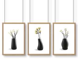 Rackhams Big Paintings For Living Room - Set of 3 Botanical Wall art Prints - A4 8.27 x 11.69 in / 21 x 29.7 cm - Satin Photo paper 280 gsm - Oak Frame