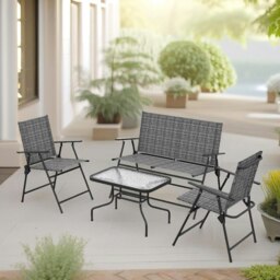 Rackhams Set of 4 Foldable Mesh Garden Bistro Furniture Set Grey - thumbnail 6