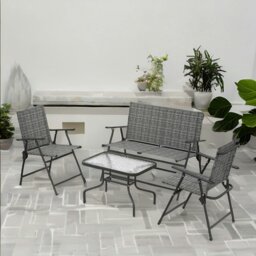 Rackhams Set of 4 Foldable Mesh Garden Bistro Furniture Set Grey - thumbnail 5