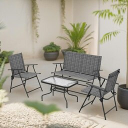Rackhams Set of 4 Foldable Mesh Garden Bistro Furniture Set Grey - thumbnail 3