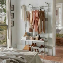 Rackhams Industrial Hall Tree Coat Rack Stand With Shoe Storage Shelves White - thumbnail 6
