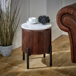 Rackhams Miel Mango Wood Side Table With Marble Top & Metal Legs - 35x35x45 CM (LxDxH) - Wood - 1 - thumbnail 2