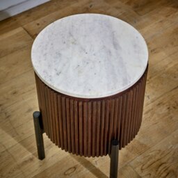 Rackhams Miel Mango Wood Side Table With Marble Top & Metal Legs - 35x35x45 CM (LxDxH) - Wood - 1 - thumbnail 4