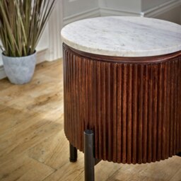 Rackhams Miel Mango Wood Side Table With Marble Top & Metal Legs - 35x35x45 CM (LxDxH) - Wood - 1 - thumbnail 3