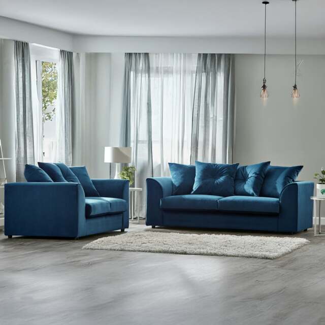 Rackhams Fernando Plush Velvet Fabric Sofa Suite - Blue - image 1