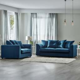 Rackhams Fernando Plush Velvet Fabric Sofa Suite - Blue - thumbnail 1