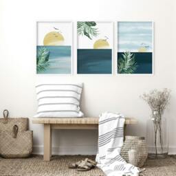Rackhams Tropical wall art - Set of 3 wall art prints - A4 8.27 x 11.69 in / 21 x 29.7 cm - Satin Photo paper 280 gsm - Oak Frame - thumbnail 1