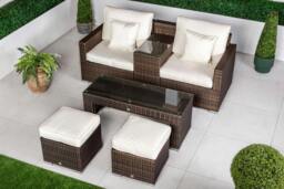 Rackhams Havana 2 Seat Modular Sofa Rattan Garden Balcony Furniture Set Outdoor Drinks Cooler Table, Coffee Table & Stools - Brown - 1 - thumbnail 3