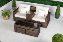 Rackhams Havana 2 Seat Modular Sofa Rattan Garden Balcony Furniture Set Outdoor Drinks Cooler Table, Coffee Table & Stools - Brown - 1 - thumbnail 5