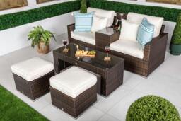 Rackhams Havana 2 Seat Modular Sofa Rattan Garden Balcony Furniture Set Outdoor Drinks Cooler Table, Coffee Table & Stools - Brown - 1 - thumbnail 2