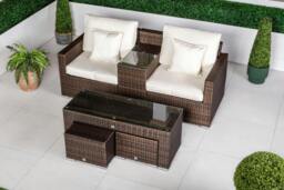 Rackhams Havana 2 Seat Modular Sofa Rattan Garden Balcony Furniture Set Outdoor Drinks Cooler Table, Coffee Table & Stools - Brown - 1 - thumbnail 4
