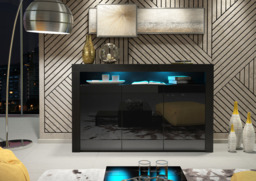 Rackhams 155cm Sideboard TV Stand Cupboard Cabinet – Black High Gloss Doors with Free LED - 155cm  - Black Matt Body & Black Gloss Doors -  MDF/Chipboard - thumbnail 6