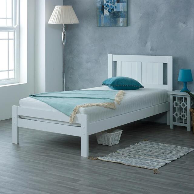 Rackhams Glory Solid Pine Bed Frame, Panelled Headboard, White, 4 Sizes - White - 3FT - image 1