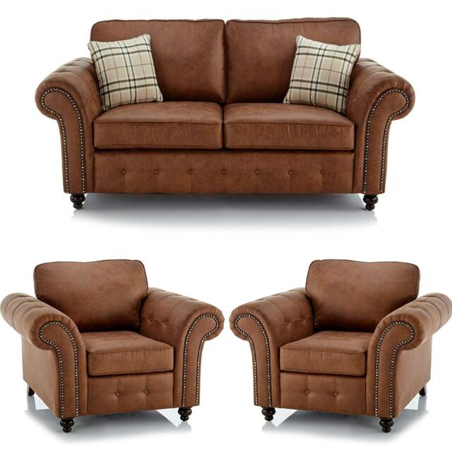 Rackhams Oakland Chesterfield Leather 3 Piece Sofa Suite (2 + 1 + 1) - Tan - image 1