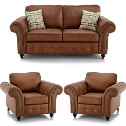 Rackhams Oakland Chesterfield Leather 3 Piece Sofa Suite (2 + 1 + 1) - Tan