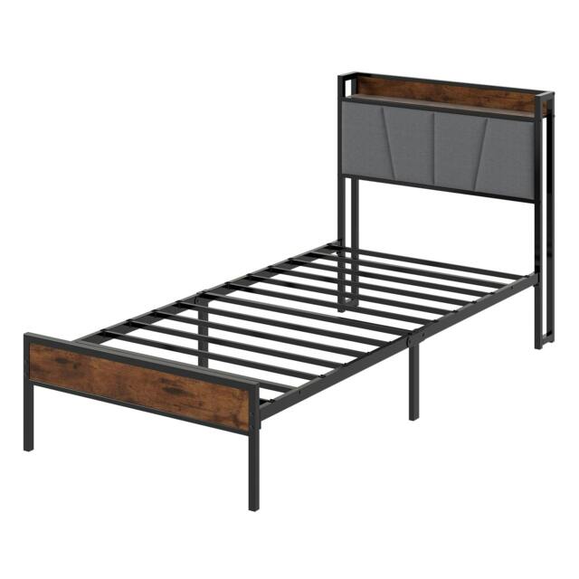 Rackhams Heavy Duty Bed Frame Metal Platform with Storage Headboard Single Double - 3FT Single - image 1