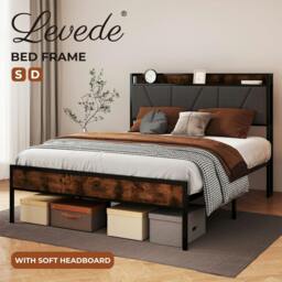 Rackhams Heavy Duty Bed Frame Metal Platform with Storage Headboard Single Double - 3FT Single - thumbnail 3