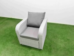 Rackhams PE Rattan Garden Furniture Set Reclining Chair Sofa Lounge Sofa Set Rectangular Coffee Table 2 Side Table Light Grey - thumbnail 4