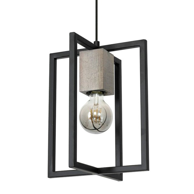 Rackhams Ralph Pendant Lamp 1XE27 Habd Made Industrial Chic Lamp With Natural Wood Giving The Look Of Stone And Rugged Metal - image 1