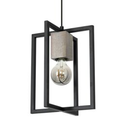 Rackhams Ralph Pendant Lamp 1XE27 Habd Made Industrial Chic Lamp With Natural Wood Giving The Look Of Stone And Rugged Metal