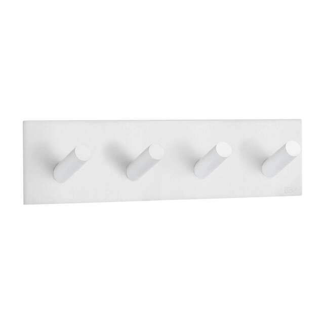 Rackhams White Stainless Steel Quadruple Towel Hook (180 x 45mm) Self Adhesive Bathroom Wall Mounted - image 1