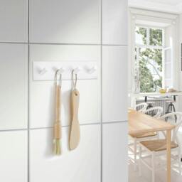 Rackhams White Stainless Steel Quadruple Towel Hook (180 x 45mm) Self Adhesive Bathroom Wall Mounted - thumbnail 2