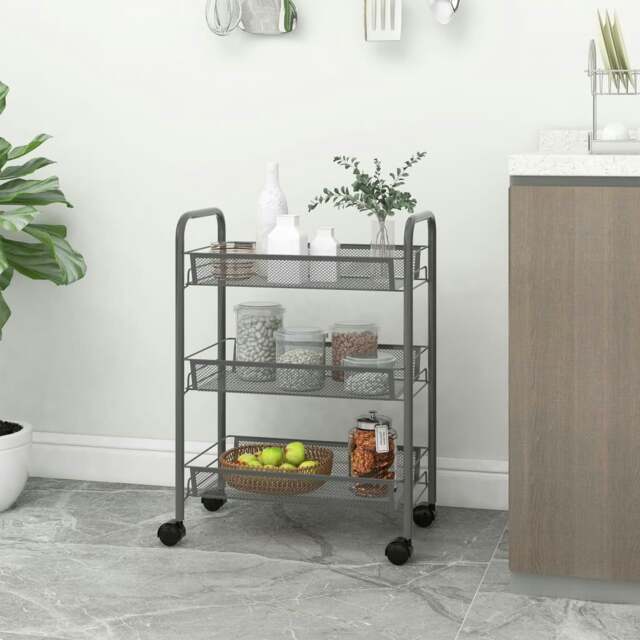 Rackhams 3-Tier Kitchen Trolley Grey 46x26x64 cm Iron