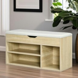 Rackhams Industrial Shoe Storage Bench With Cushion Seat Oak - thumbnail 6