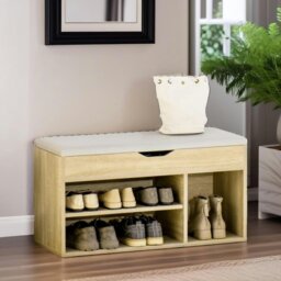Rackhams Industrial Shoe Storage Bench With Cushion Seat Oak