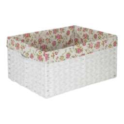 Rackhams White Paper Rope Rectangular Storage Basket with Garden Rose Cotton Lining - Small - thumbnail 2