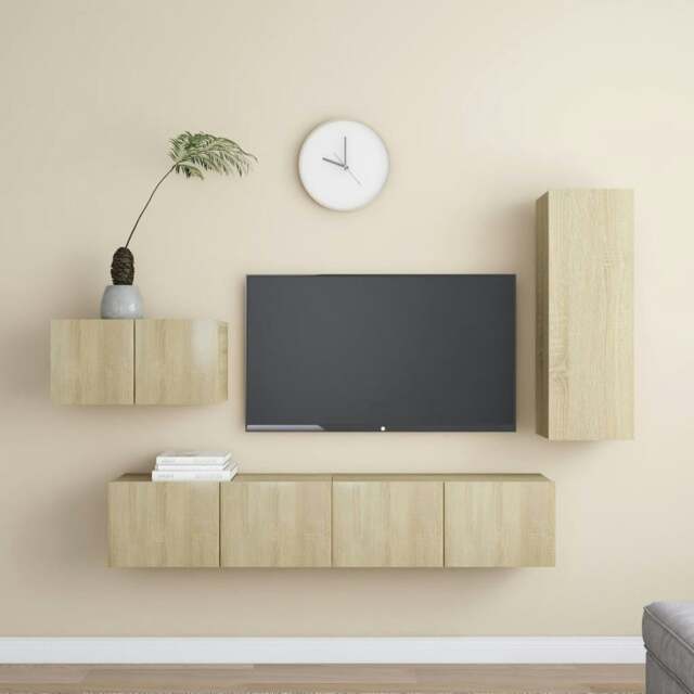Rackhams 4 Piece TV Cabinet Set Sonoma Oak Engineered Wood - Brown - Engineered wood