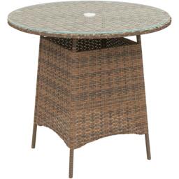 Rackhams Wicker Garden Rattan Table, Patio Furniture Outdoor Coffee Table with Umbrella Hole and Tempered Glass Top, Brown - Brown