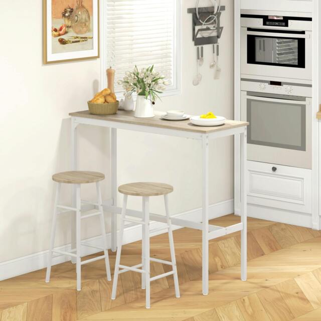Rackhams 3 Piece Bar Set, Industrial Kitchen and Chair Set Oak - MDF, steel - Oak, White - 3 - image 1